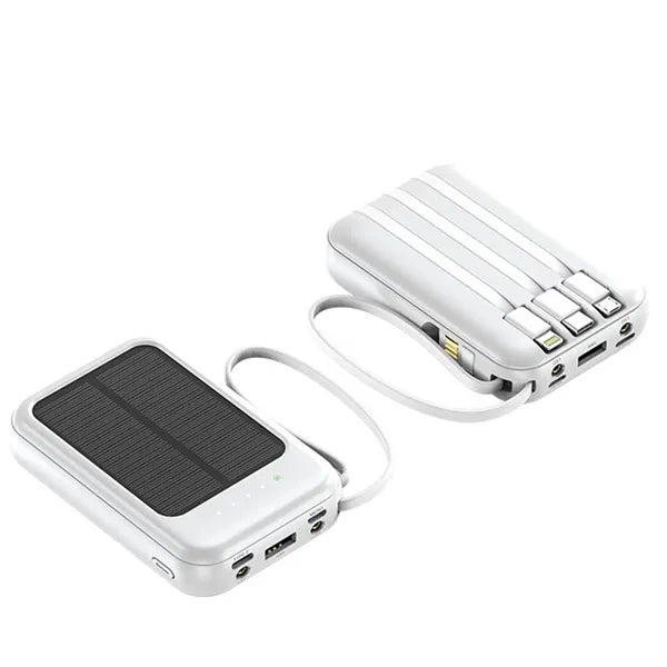 Mini Solar Fast Charging Power Bank With Built In Cable