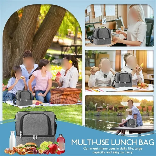 Large capacity double picnic insulated cooler lunch bag