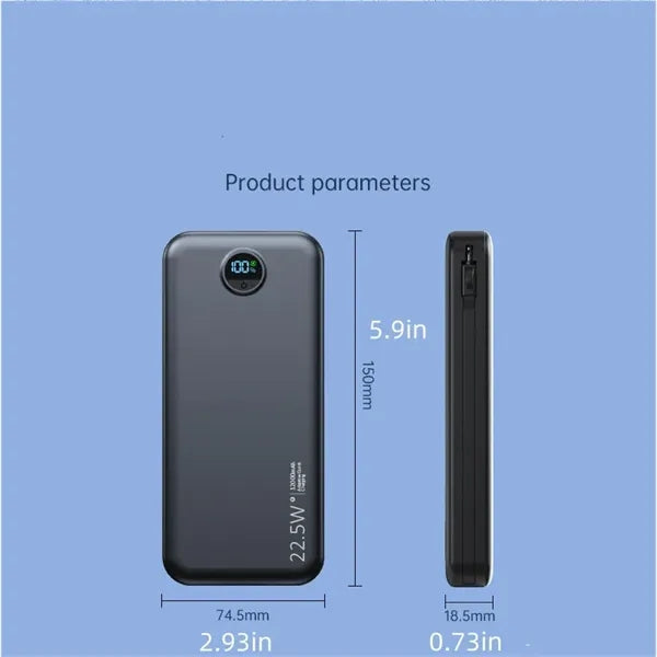 12000mAh Portable Charger with Built-in Cables & AC Wall Plu