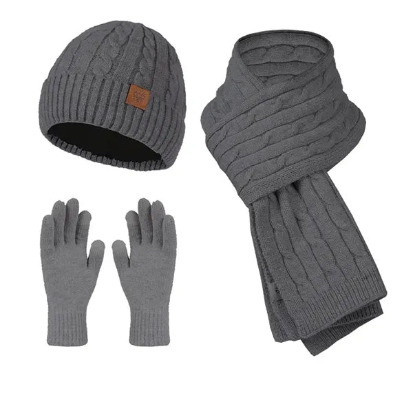 Unisex Winter Knit Hat Scarf Touch Screen Gloves Set