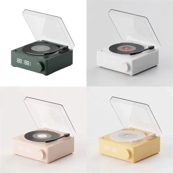 Retro Atomic Alarm Clock Bluetooth Record Player Speaker