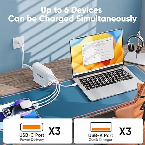 6-Port 200W USB Charger Station Wall Adapter Plug