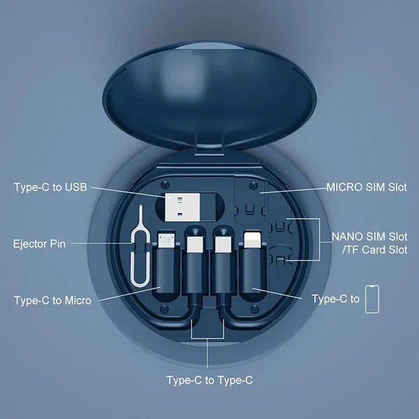 Multi Charging Cable Storage Box Contains SIM Card Holder