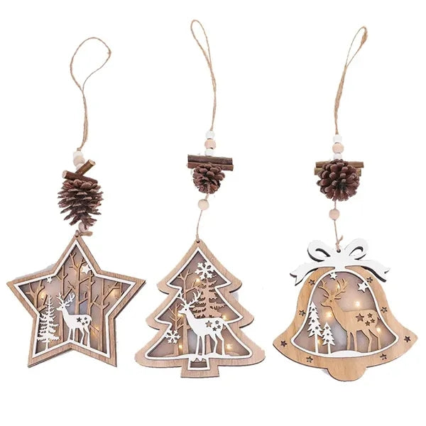 LED Christmas Hanging Wooden Ornaments