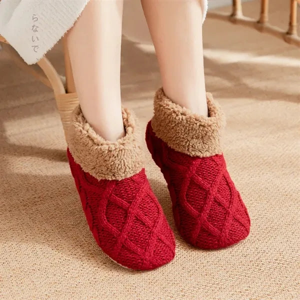 Adult Knitted Warm Cozy Fuzzy Slipper Socks With Grips
