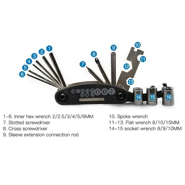 16-in-1 Bicycle Cycling Tool Set Folding Bike Repair Kit
