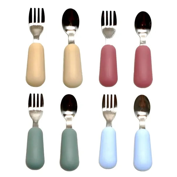 Silicone Stainless Steel Baby Feeding Spoon Fork Cutlery