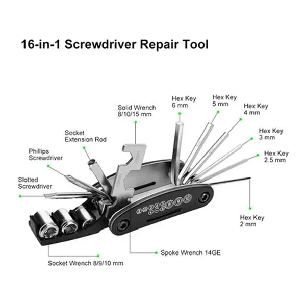16 In 1 Multifunction Bicycle Cycling Repair Tools Kit