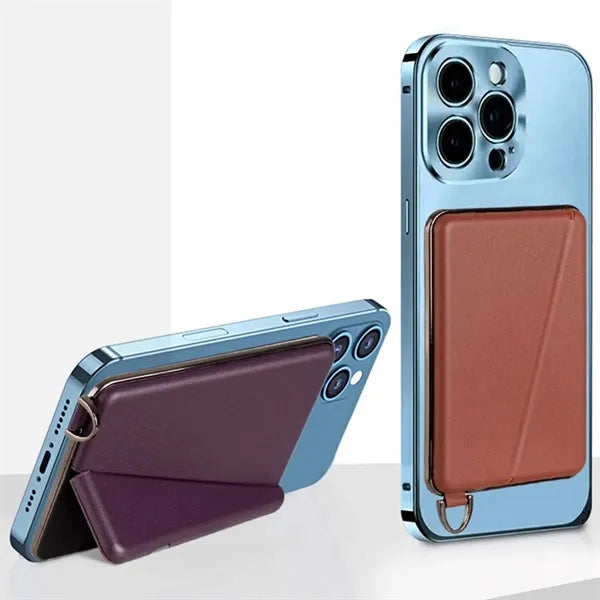 2in1 Leather Desk Magnetic Card Holder with Phone Rack