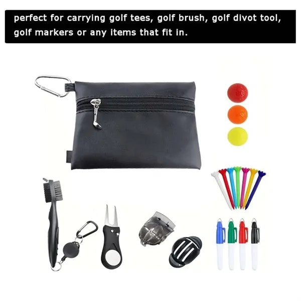 Portable Professional Zippered Golf Tee Pouch with Carabiner