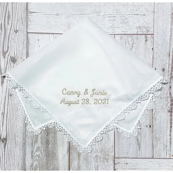 Lace Handkerchief -EmbroideredPersonalized Wedding