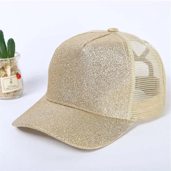 Fashion Travel Glitter Visor Ponytail Hat Baseball Cap