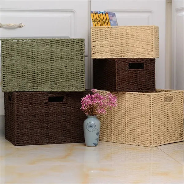Large Wicker Storage Basket With Wooden Handles