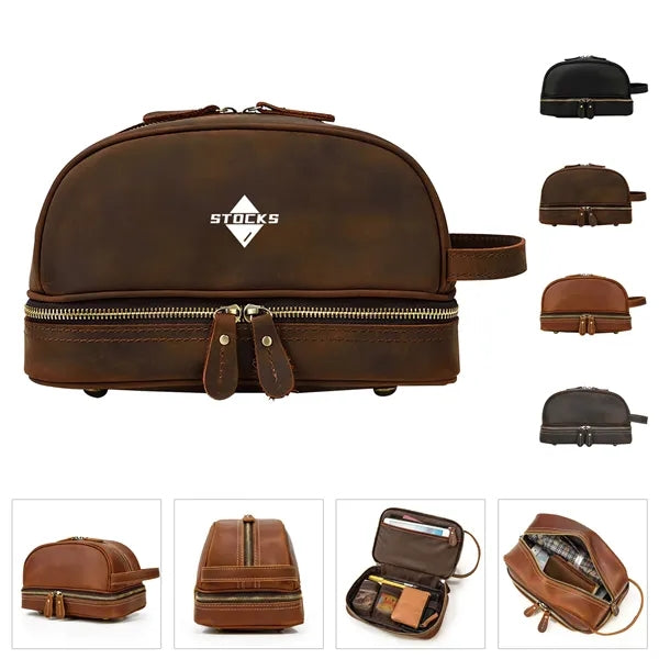 Genuine Leather Toiletry Bag And Dopp Kit For Men