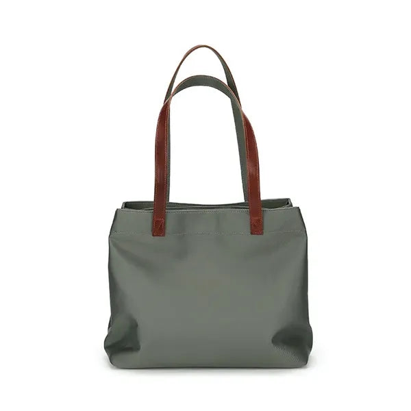 Leather Nylon Shoulder Tote Bag