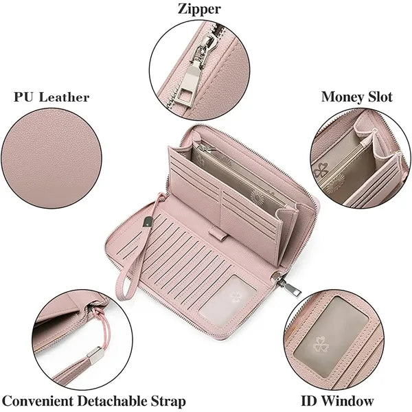 Leather Large Capacity Zip Around Wallet