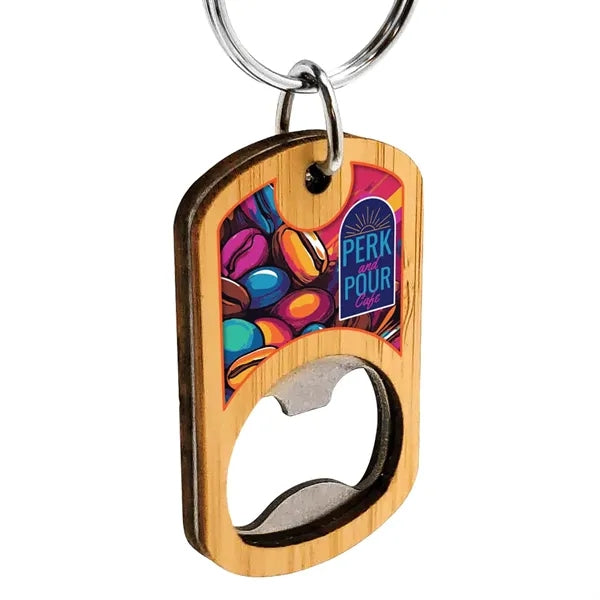 Bamboo Bottle Opener Key Tag - Full Color graphic