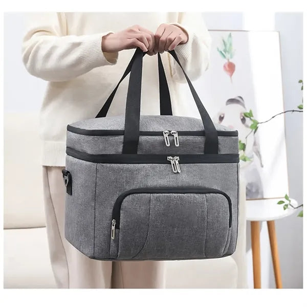 Outdoor double layer insulated leakproof lunch cooler bag