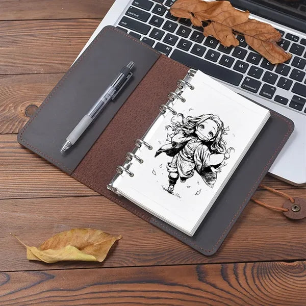 A8 Genuine Leather Refillable Spiral Binder Journal Notebook