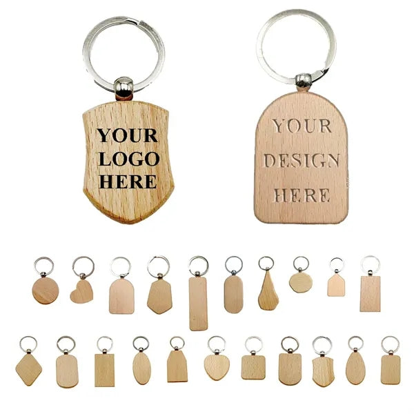 Wooden keychain with laser engraving