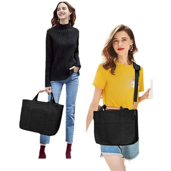 Canvas Crossbody Tote Bag W/ Multi Pockets Top Compartments