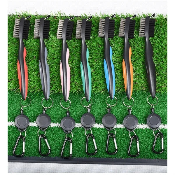Golf Club Brush Groove Cleaner with Retractable Zip-line