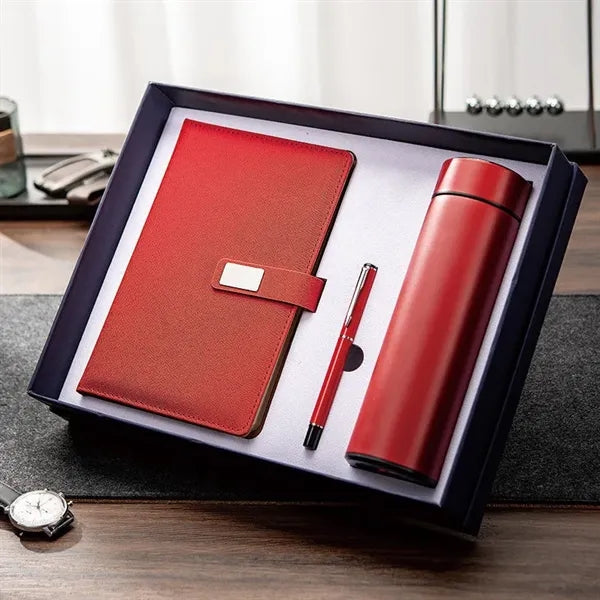 Leather Notebook Thermos And Executive Pen Gift Set