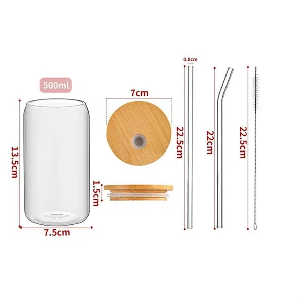 Glass Tumbler With Bamboo Lid Straw And Brush
