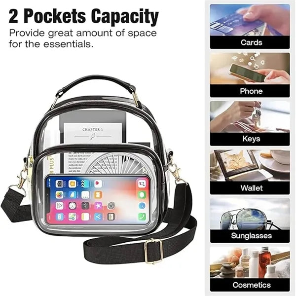 Fashionable Clear Crossbody Bag with compact design.
