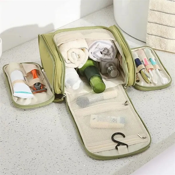 Portable travel double-opening toiletry storage cosmetic bag