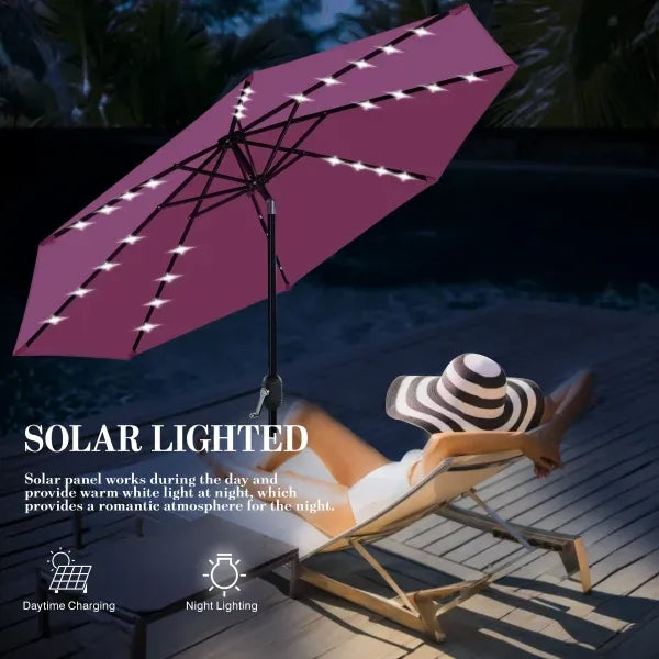 9' Patio Umbrella with Solar-powered LED Lights