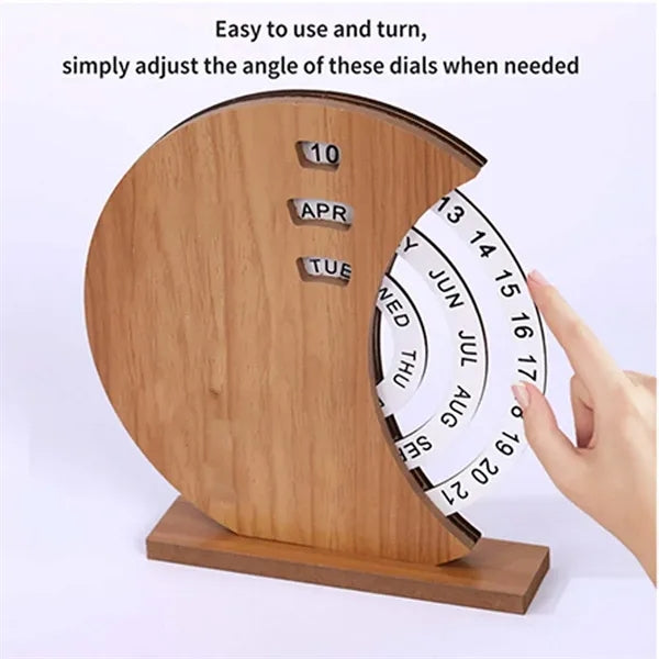 Wooden Rotating Disc Perpetual Office Home Desk Calendar