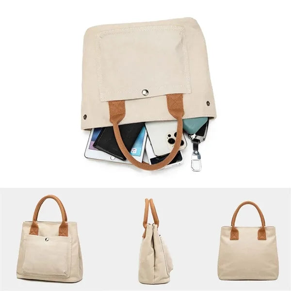 Vintage Fashionable Handbag Canvas Tote with Multi Pockets
