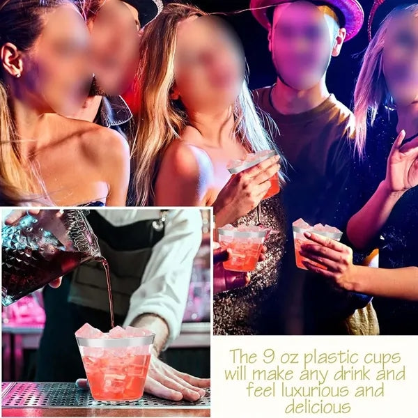 9oz Clear Wedding Party Cocktail Gold Rimmed Plastic Cup