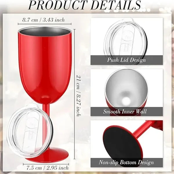 10OZ Stainless Steel Insulated Wine Glasses Goblet With Lid