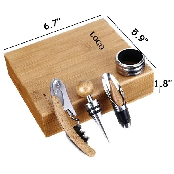 4 Piece Wine Kit With Bamboo box