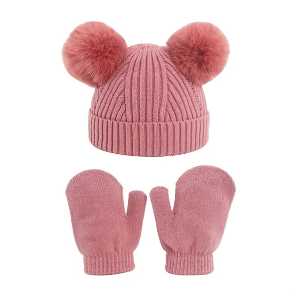 Kids' Winter Pom-Pom Hat and Gloves Set