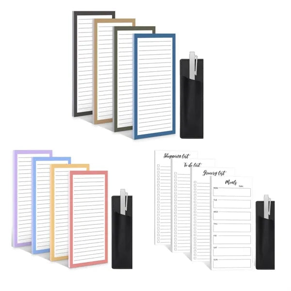 4 Pack Magnetic Note Pad for Fridge with Pen Holder