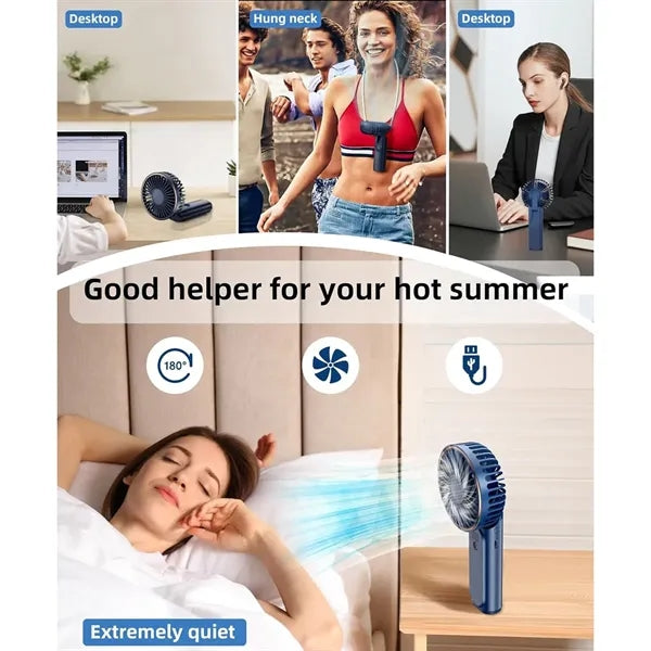 Foldable Rechargeable Handheld Fan Power Bank With Lanyard
