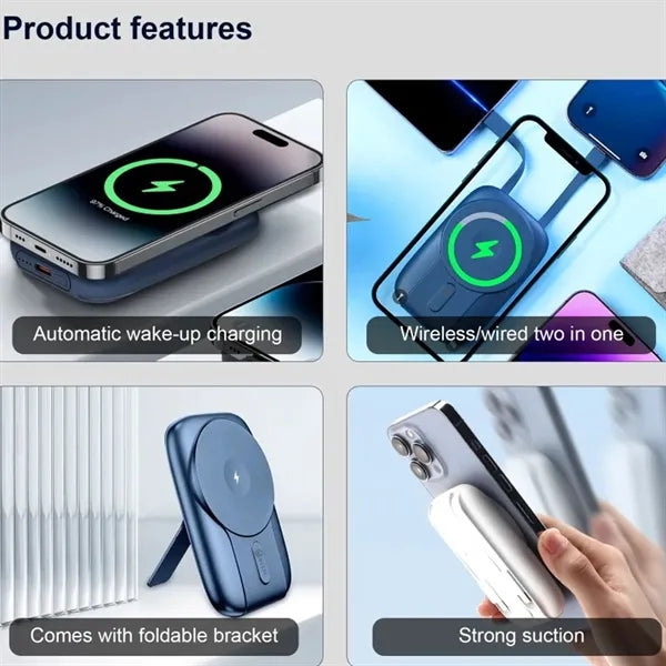 15w Magnetic Charging Wireless Power Bank with Stand