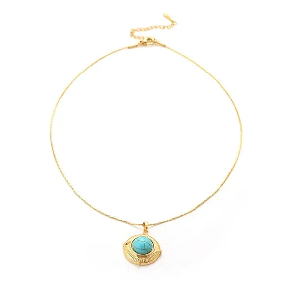 French Retro Turquoise Geometric Pendant Necklace