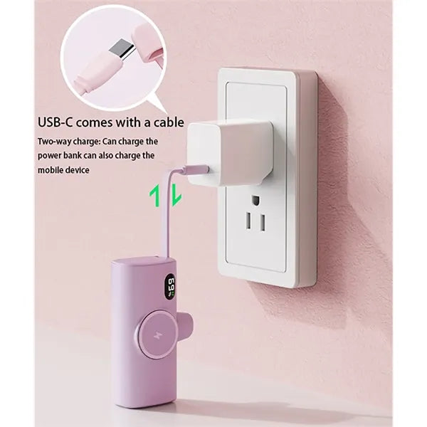 Power Bank with Built-in Cable and Wireless Charger