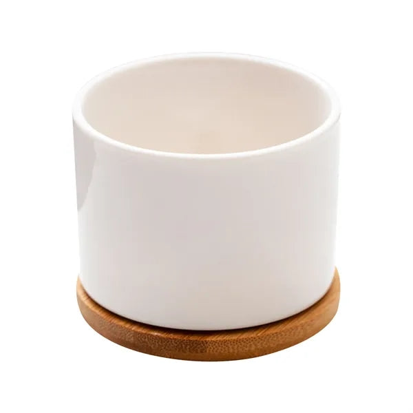 Ceramic Flower Planter Pot with Bamboo Tray