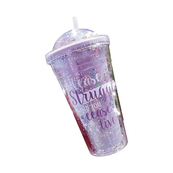 450ml Glitter Plastic Straw Cup
