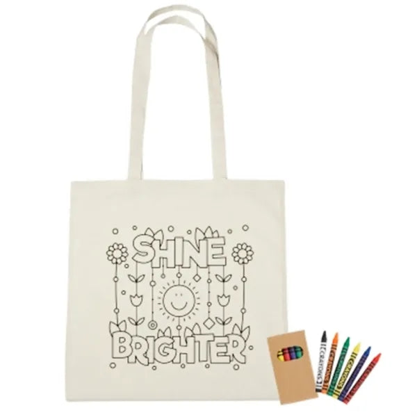 Painted canvas tote bag 6 crayons