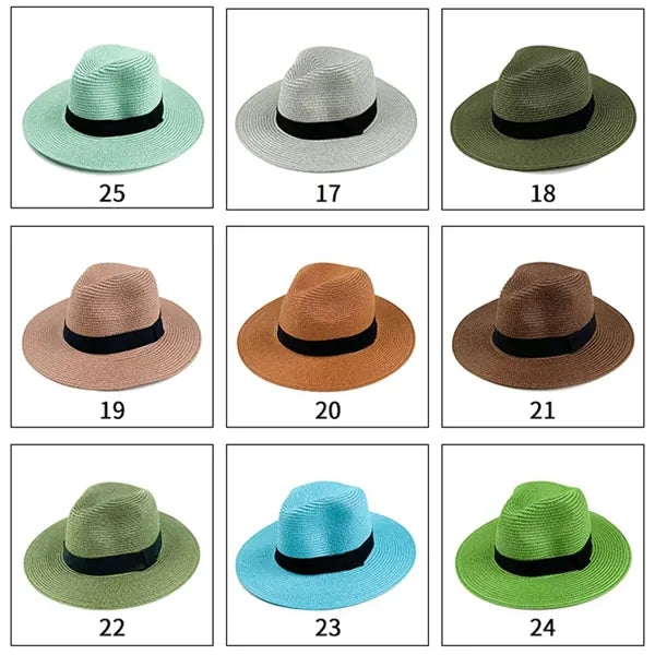 Unisex Straw Panama Travel Fedora Beach Sun Hat Adjustab