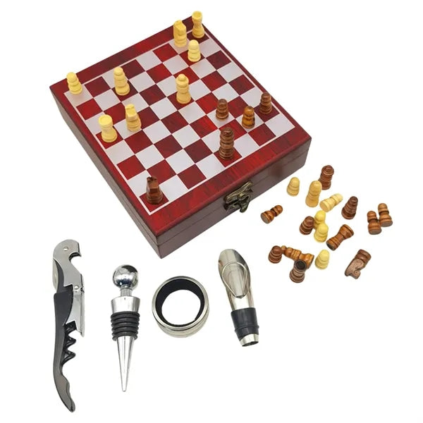 Black Wooden Box Wine Accessories Chess Set