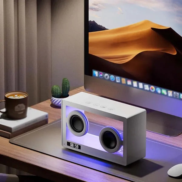 Transparent desk decor clock bluetooth speaker with lights