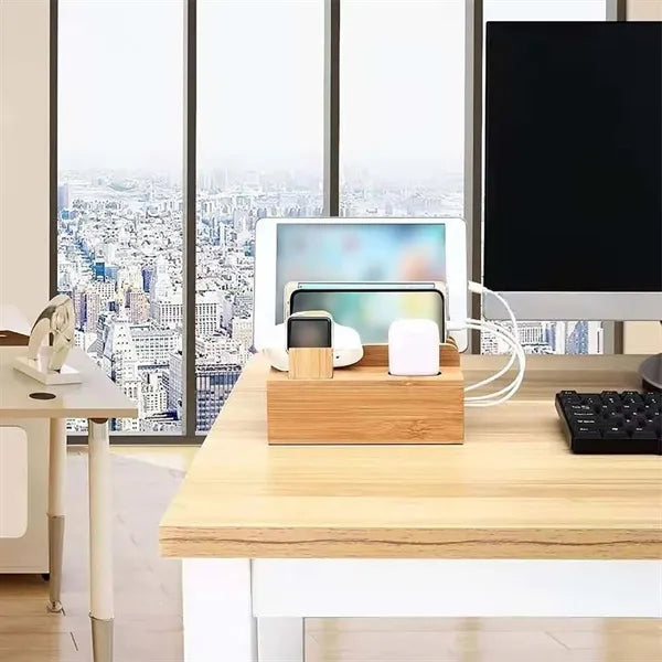 Removable wooden charging station charger organizer box
