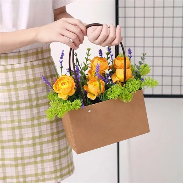 Wedding kraft paper flower wrapping gift bags with handle